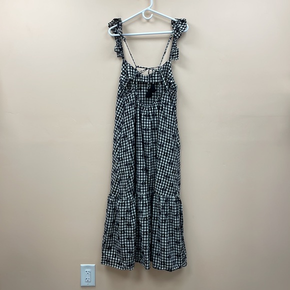 NWT Madewell Gingham Print Ruffle Hem Tent Midi Dress Preppy Black White Size 10 - Picture 8 of 14